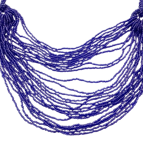 Purple Seed Bead Necklace, Boho Multi Strand Beaded Statement Necklace, Handmade - Picture 12 of 16